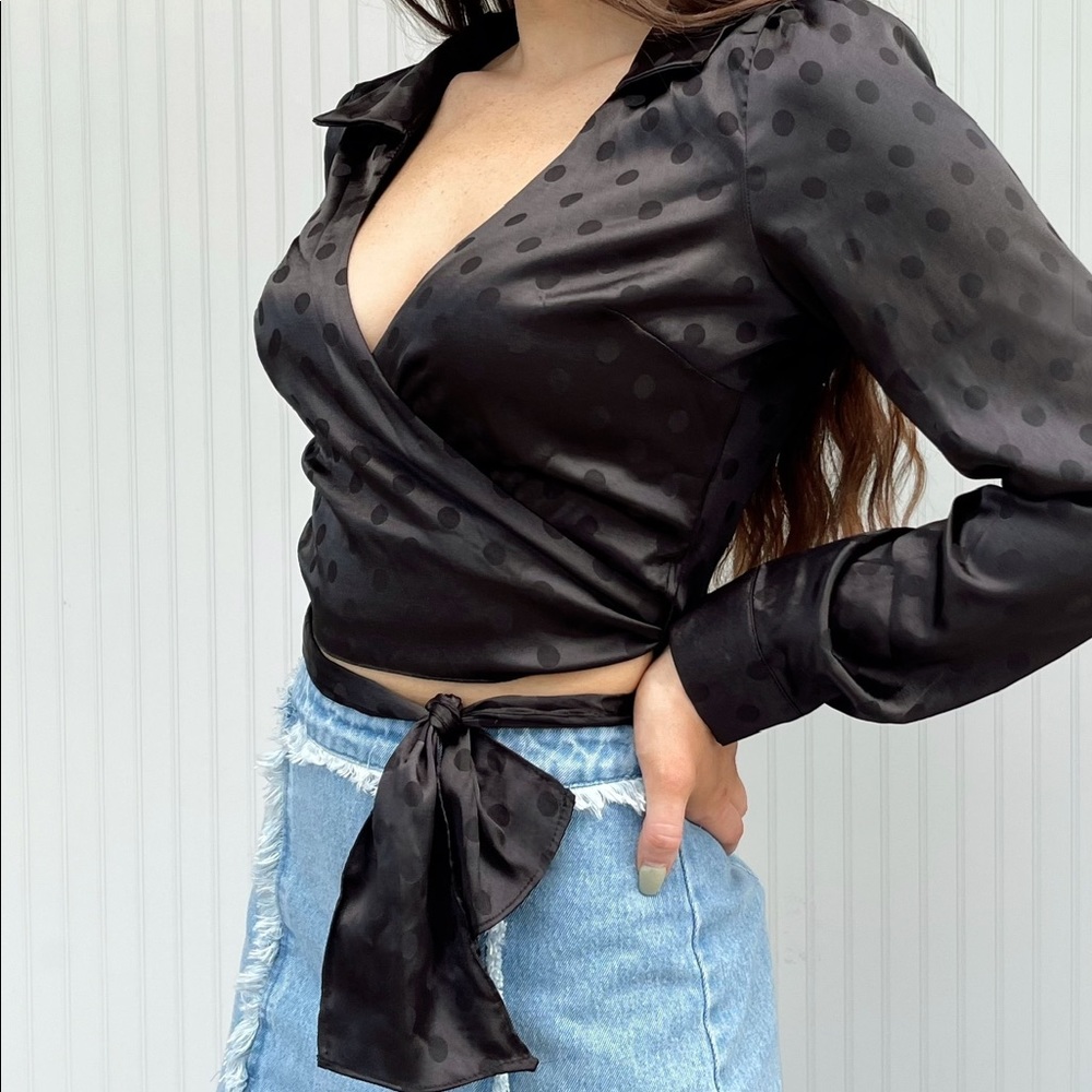 Polka Dot Wrap Blouse